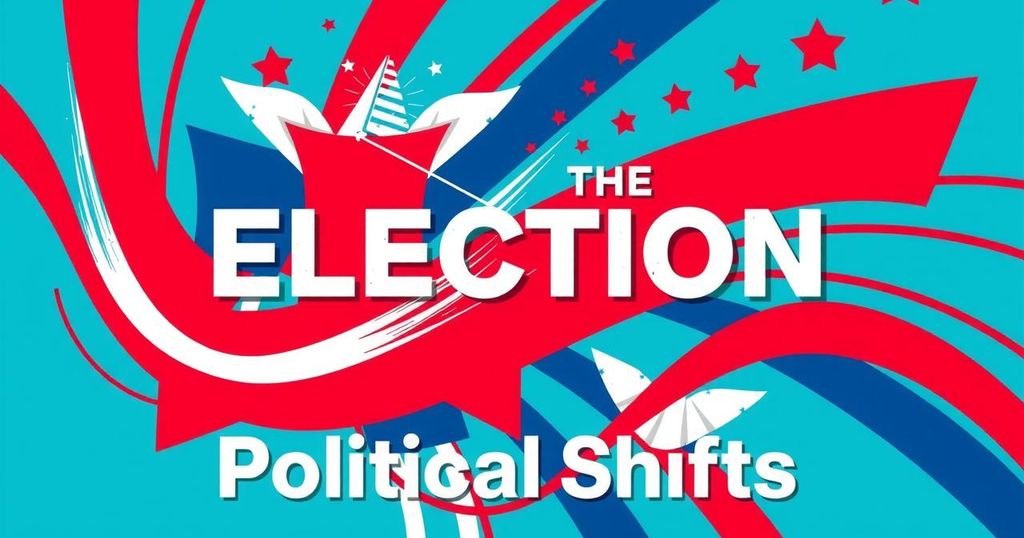 Représentation graphique de l'élection de 2024, illustrant des changements politiques avec des couleurs vives.