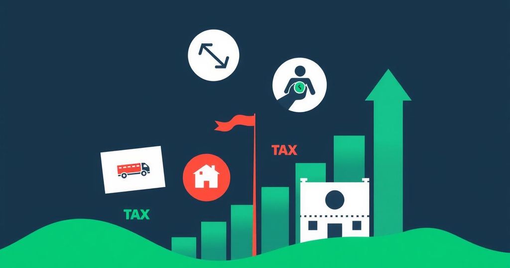 Graphical representation of an economy impacted by policy changes with tariffs, tax cuts, and immigration restrictions.