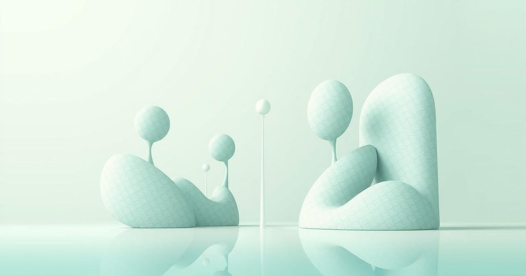 Discussions constructives sur la politique, symboles de dialogue et d'écoute, entre couleurs douces et formes abstraites.